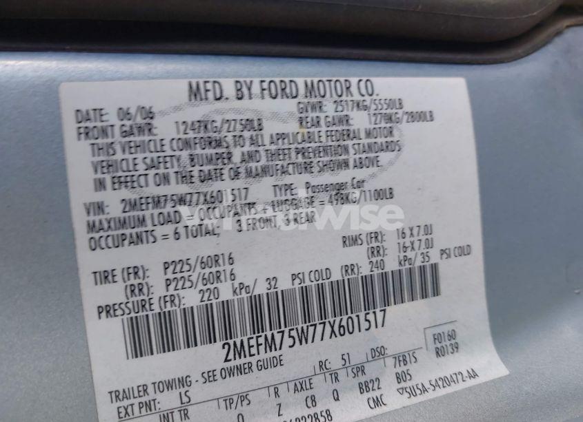 Photo 9 of 2007 Mercury Grand MARQUIS LS (VIN 2MEFM75W77X601517)