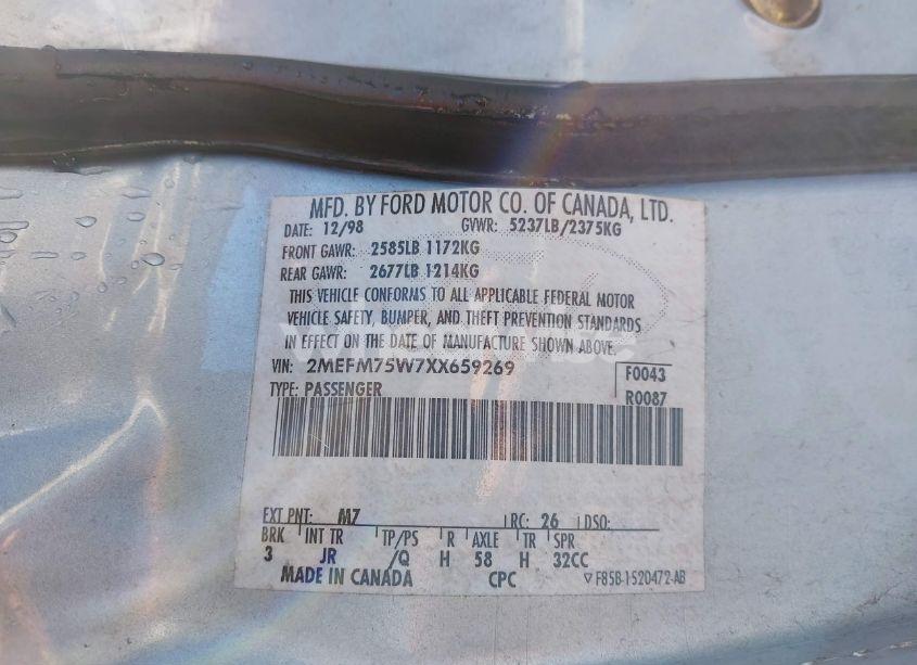 Photo 9 of 1999 Mercury Grand MARQUIS LS (VIN 2MEFM75W7XX659269)
