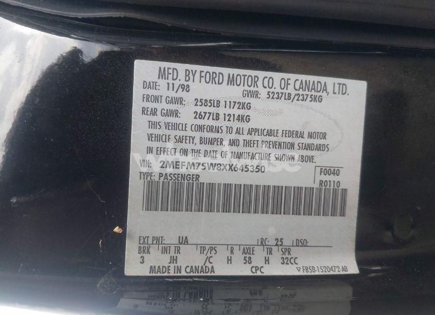 Photo 9 of 1999 Mercury Grand MARQUIS LS (VIN 2MEFM75W8XX645350)