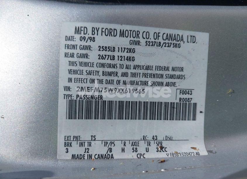Photo 9 of 1999 Mercury Grand MARQUIS LS (VIN 2MEFM75W9XX619565)