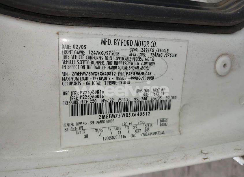 Photo 9 of 2005 Mercury Grand MARQUIS (VIN 2MEFM75WX5X640812)