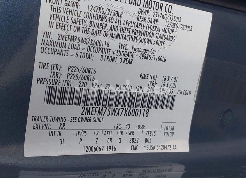 Photo 9 of 2007 Mercury Grand MARQUIS LS (VIN 2MEFM75WX7X600118)