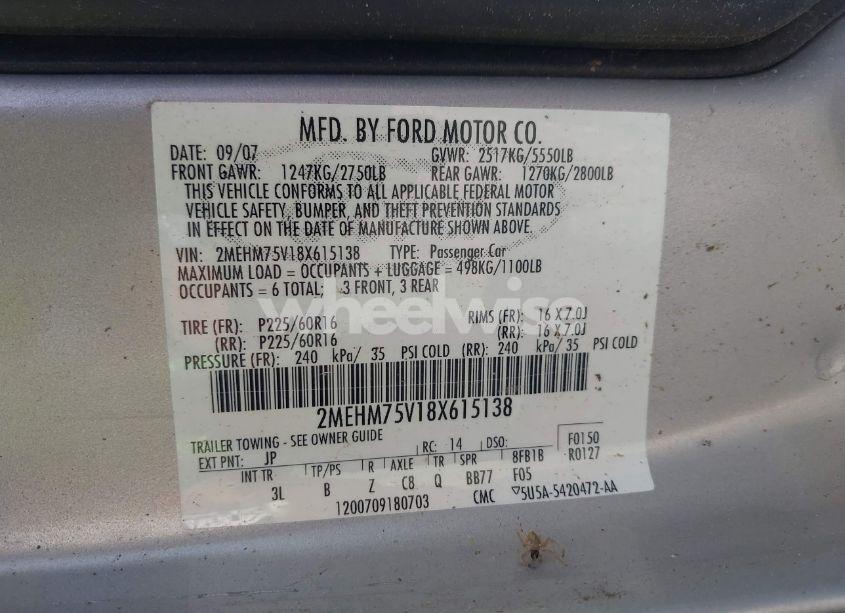 Photo 9 of 2008 Mercury Grand MARQUIS LS (VIN 2MEHM75V18X615138)