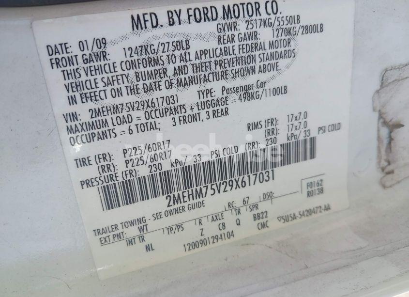 Photo 9 of 2009 Mercury Grand MARQUIS LS (FLEET ONLY) (VIN 2MEHM75V29X617031)