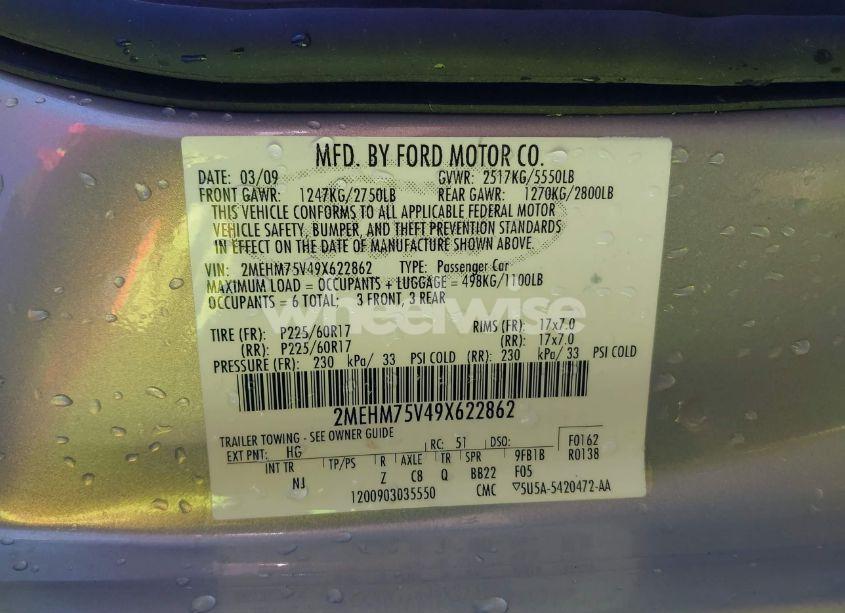 Photo 9 of 2009 Mercury Grand MARQUIS LS (FLEET ONLY) (VIN 2MEHM75V49X622862)