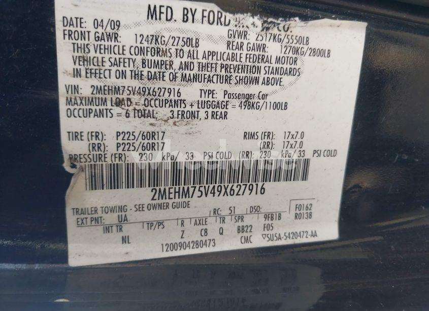 Photo 9 of 2009 Mercury Grand MARQUIS LS (FLEET ONLY) (VIN 2MEHM75V49X627916)