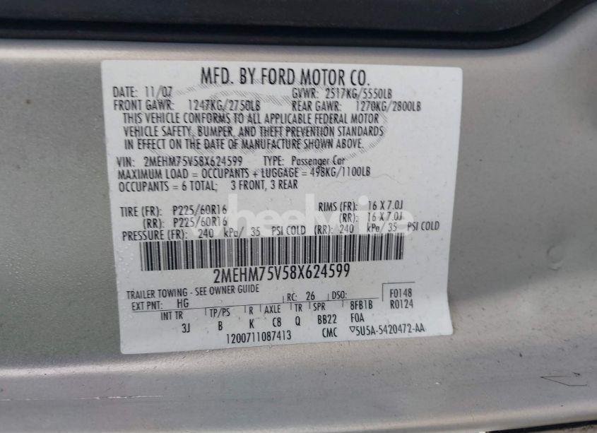 Photo 9 of 2008 Mercury Grand MARQUIS LS (VIN 2MEHM75V58X624599)