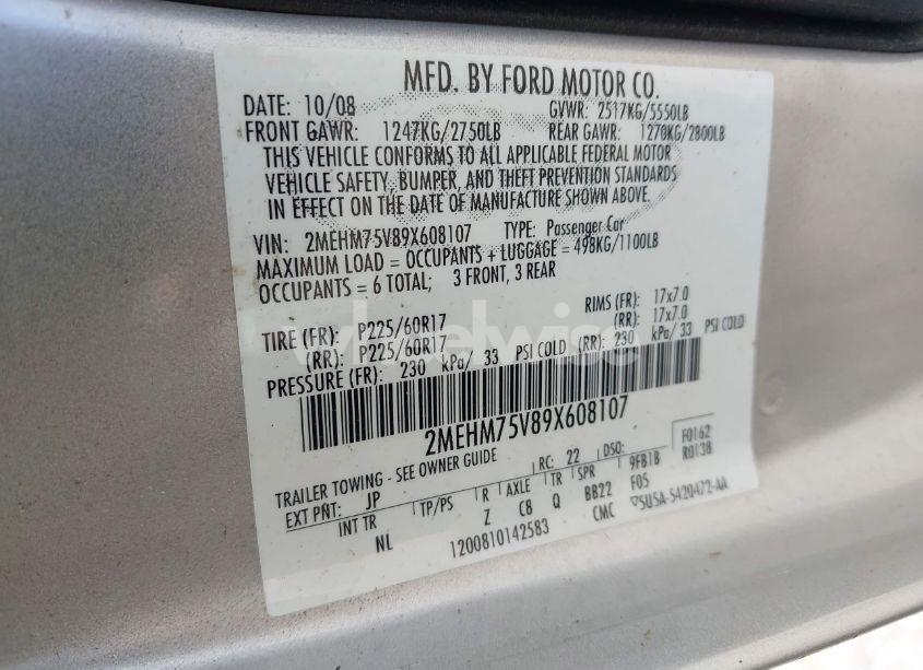 Photo 9 of 2009 Mercury Grand MARQUIS LS (FLEET ONLY) (VIN 2MEHM75V89X608107)