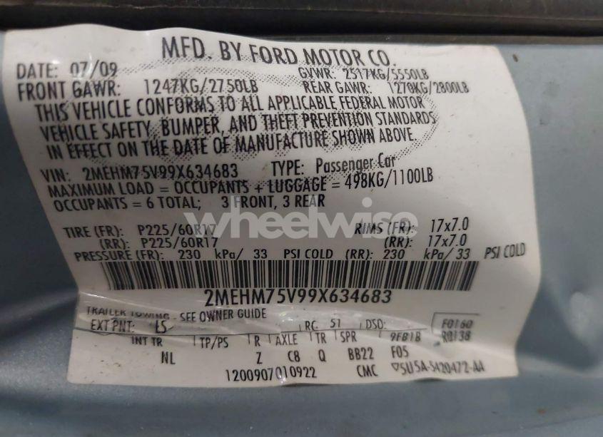 Photo 9 of 2009 Mercury Grand MARQUIS LS (FLEET ONLY) (VIN 2MEHM75V99X634683)