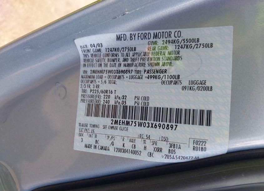 Photo 9 of 2003 Mercury Grand MARQUIS LS (VIN 2MEHM75W03X690897)