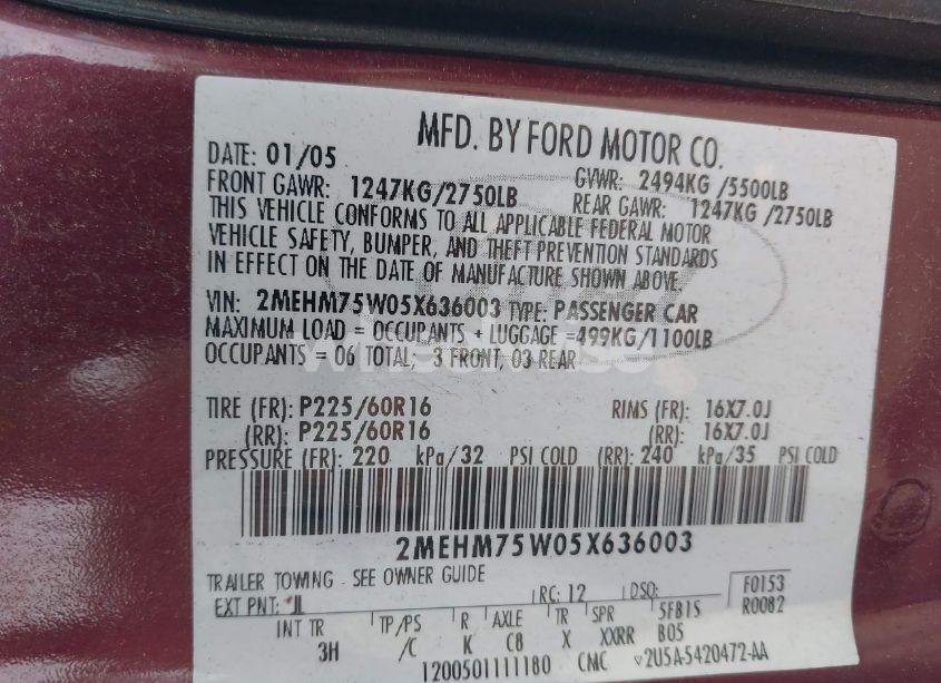 Photo 9 of 2005 Mercury Grand MARQUIS LS/LSE (VIN 2MEHM75W05X636003)