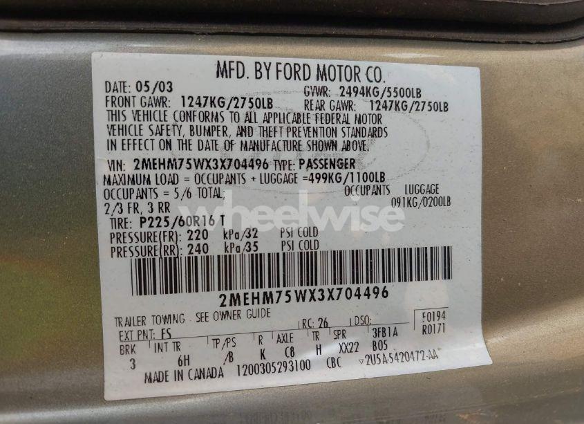 Photo 9 of 2003 Mercury Grand MARQUIS LS (VIN 2MEHM75WX3X704496)