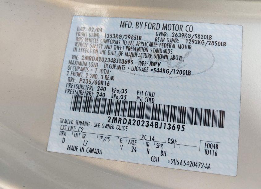 Photo 9 of 2004 Mercury Monterey N/A (VIN 2MRDA20234BJ13695)