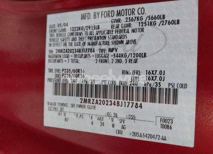 Photo 9 of 2004 Mercury Monterey N/A (VIN 2MRZA20234BJ17784)