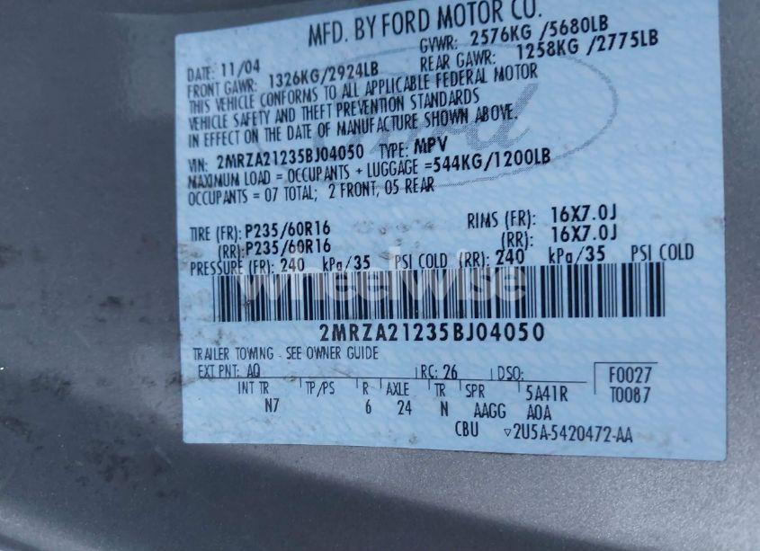 Photo 9 of 2005 Mercury Monterey CONVENIENCE (VIN 2MRZA21235BJ04050)