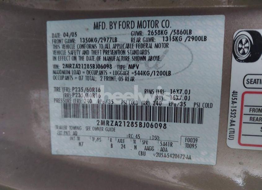 Photo 9 of 2005 Mercury Monterey CONVENIENCE (VIN 2MRZA21285BJ06098)