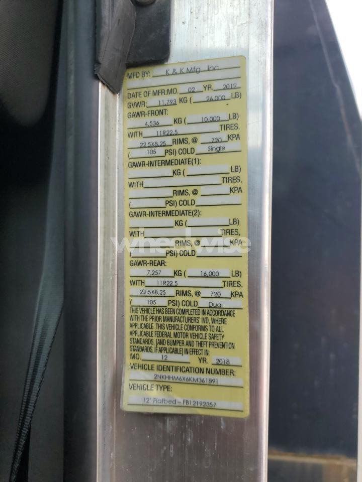 Photo 12 of 2019 KENWORTH CONSTRUCTION T270 (VIN 2NKHHM6X6KM361891)