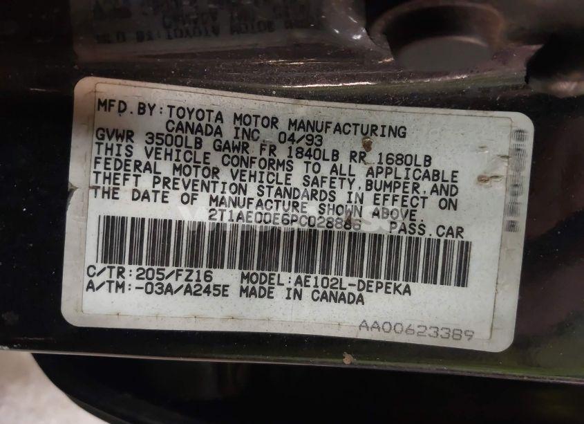 Photo 9 of 1993 Toyota Corolla LE (VIN 2T1AE00E6PC028886)