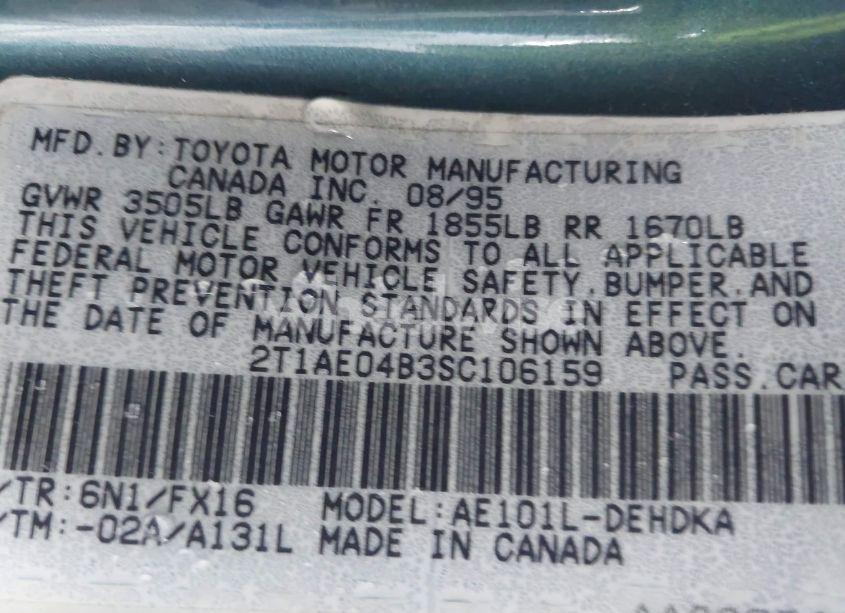 Photo 9 of 1995 Toyota Corolla (VIN 2T1AE04B3SC106159)