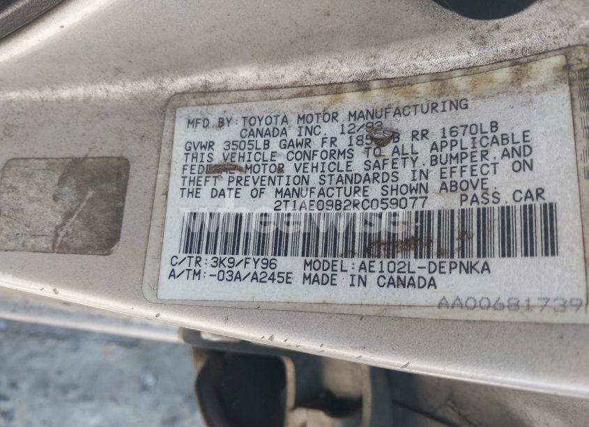 Photo 9 of 1994 Toyota Corolla LE/DX (VIN 2T1AE09B2RC059077)