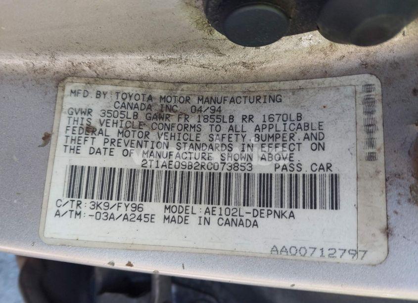 Photo 9 of 1994 Toyota Corolla LE/DX (VIN 2T1AE09B2RC073853)