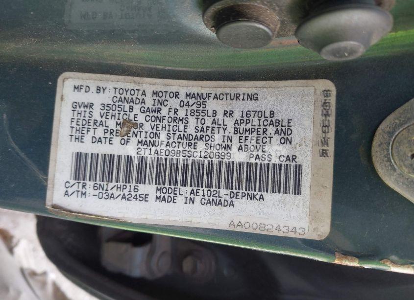 Photo 9 of 1995 Toyota Corolla LE/DX (VIN 2T1AE09B5SC120699)
