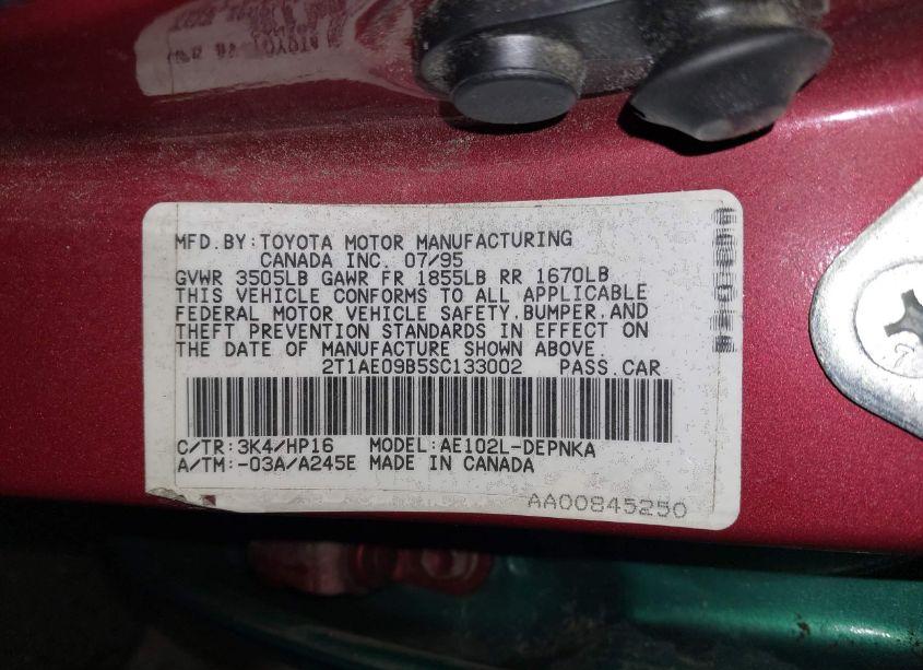 Photo 9 of 1995 Toyota Corolla LE/DX (VIN 2T1AE09B5SC133002)