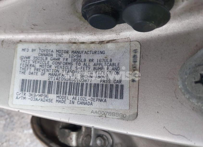 Photo 9 of 1995 Toyota Corolla LE/DX (VIN 2T1AE09B6SC103877)