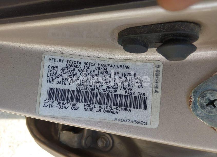 Photo 9 of 1994 Toyota Corolla LE/DX (VIN 2T1AE09B7RC088106)