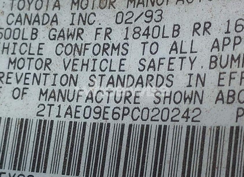 Photo 9 of 1993 Toyota Corolla LE/DX (VIN 2T1AE09E6PC020242)