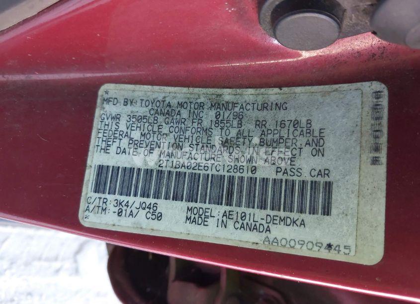 Photo 9 of 1996 Toyota Corolla (VIN 2T1BA02E6TC128610)