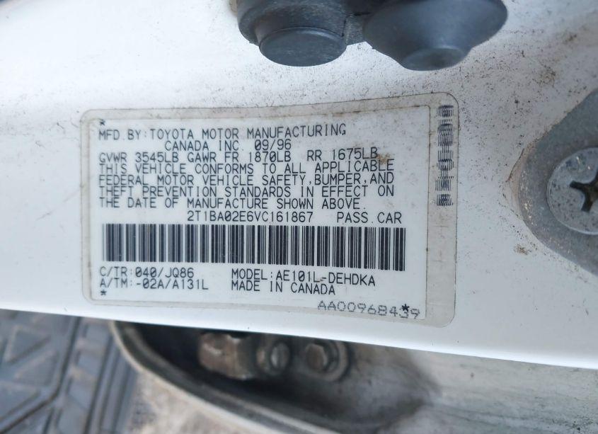 Photo 9 of 1997 Toyota Corolla STD (VIN 2T1BA02E6VC161867)