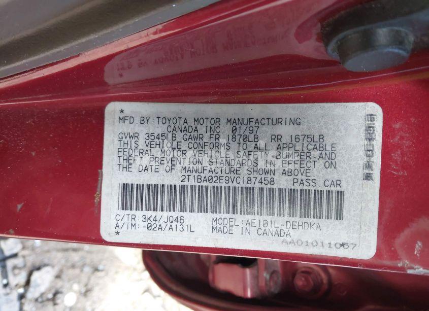 Photo 9 of 1997 Toyota Corolla CE (VIN 2T1BA02E9VC187458)