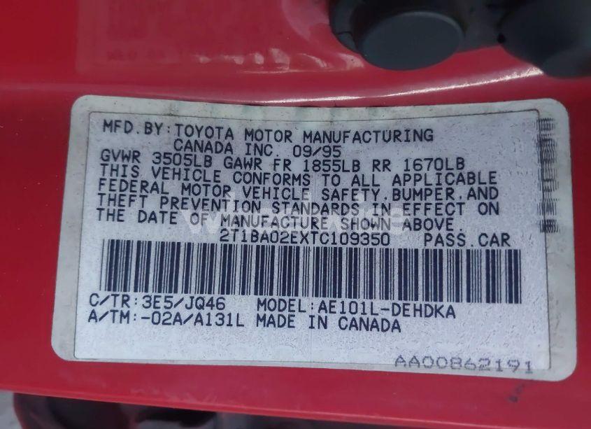 Photo 9 of 1996 Toyota Corolla (VIN 2T1BA02EXTC109350)