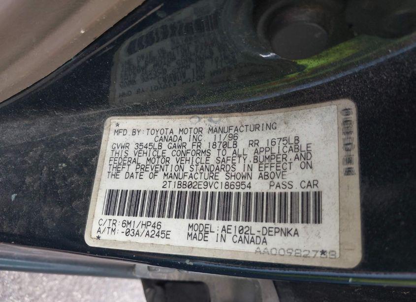 Photo 9 of 1997 Toyota Corolla DX (VIN 2T1BB02E9VC186954)