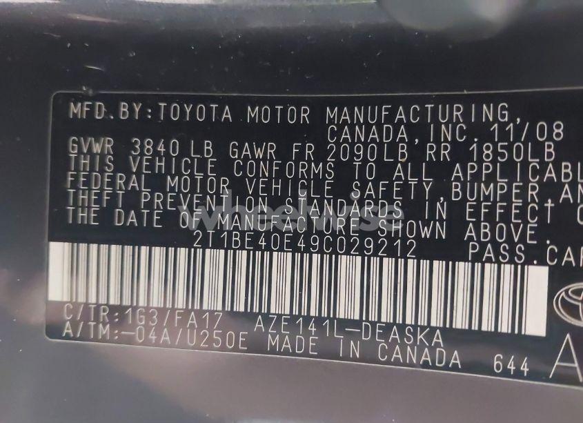 Photo 9 of 2009 Toyota Corolla XRS (VIN 2T1BE40E49C029212)