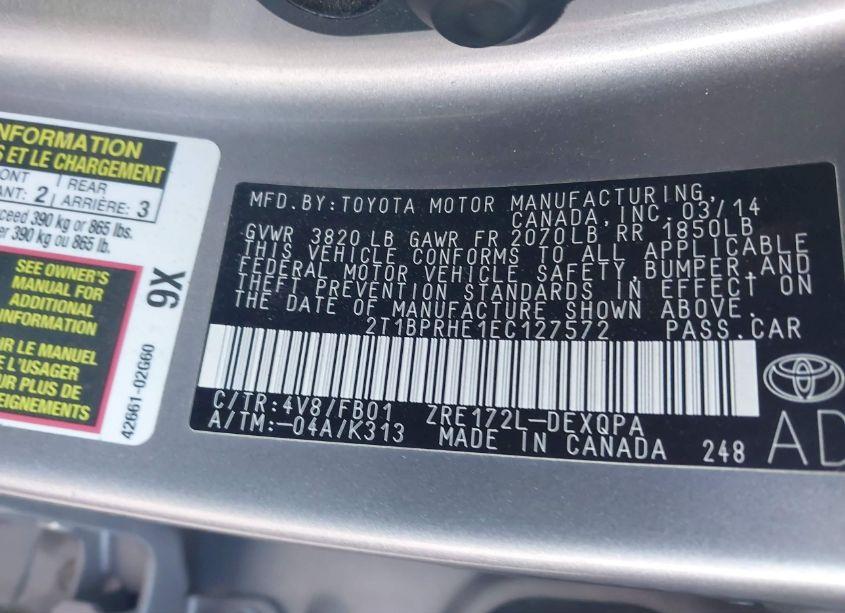 Photo 9 of 2014 Toyota Corolla LE ECO (VIN 2T1BPRHE1EC127572)