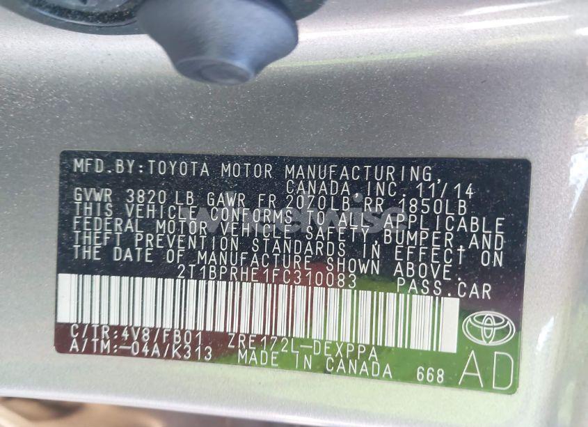 Photo 9 of 2015 Toyota Corolla ECO/ECO PLUS/ECO PREMIUM (VIN 2T1BPRHE1FC310083)