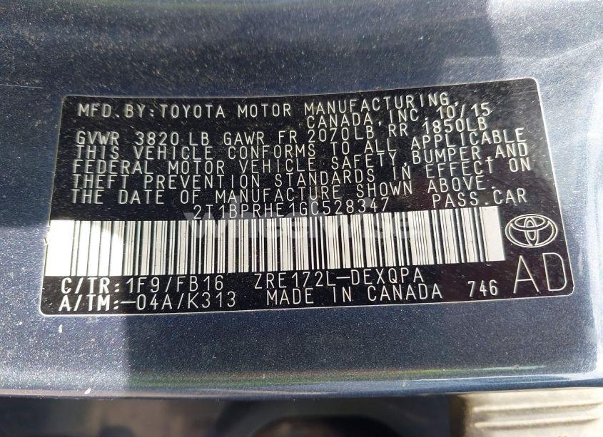 Photo 9 of 2016 Toyota Corolla LE ECO (VIN 2T1BPRHE1GC528347)