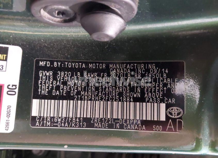 Photo 9 of 2015 Toyota Corolla LE ECO PLUS (VIN 2T1BPRHE2FC251884)