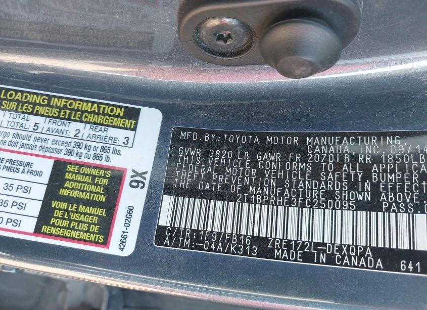 Photo 9 of 2015 Toyota Corolla LE ECO (VIN 2T1BPRHE3FC250095)