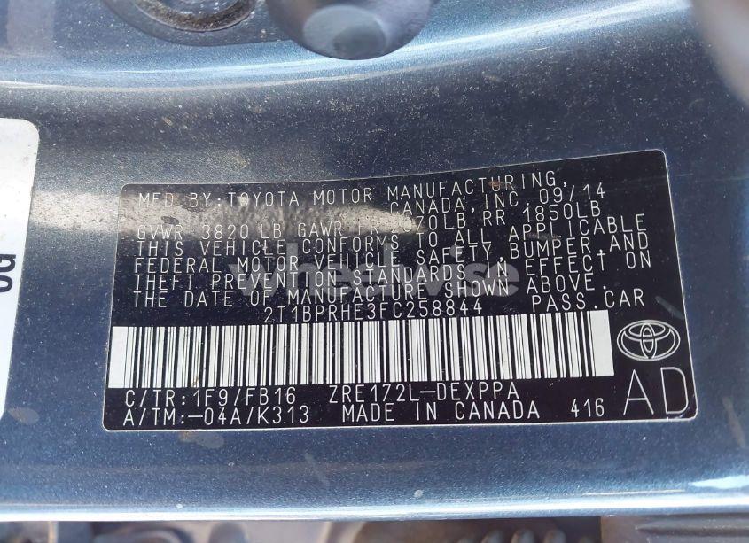 Photo 9 of 2015 Toyota Corolla ECO/ECO PLUS/ECO PREMIUM (VIN 2T1BPRHE3FC258844)