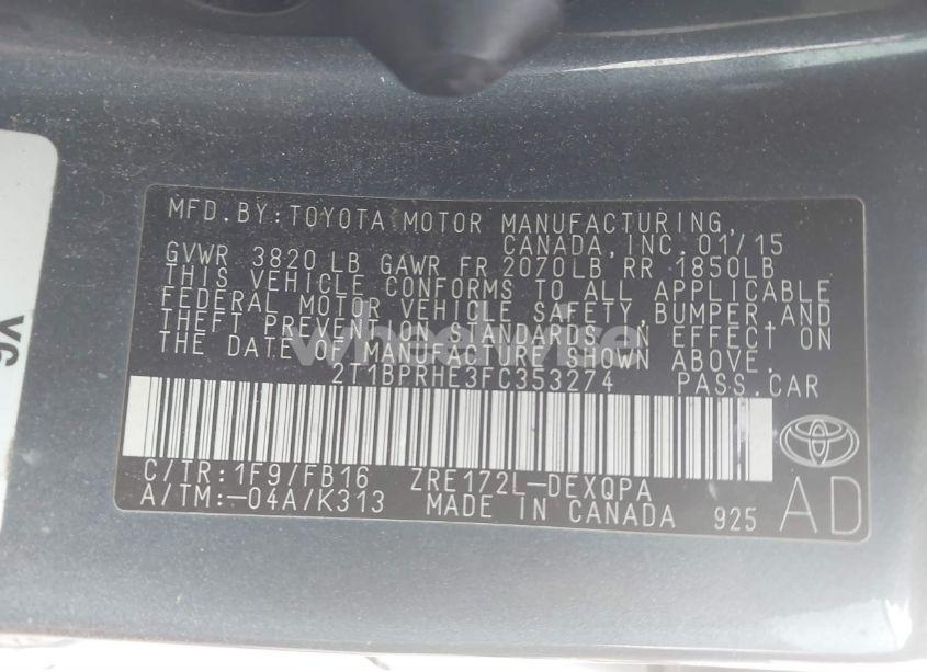 Photo 9 of 2015 Toyota Corolla LE ECO (VIN 2T1BPRHE3FC353274)