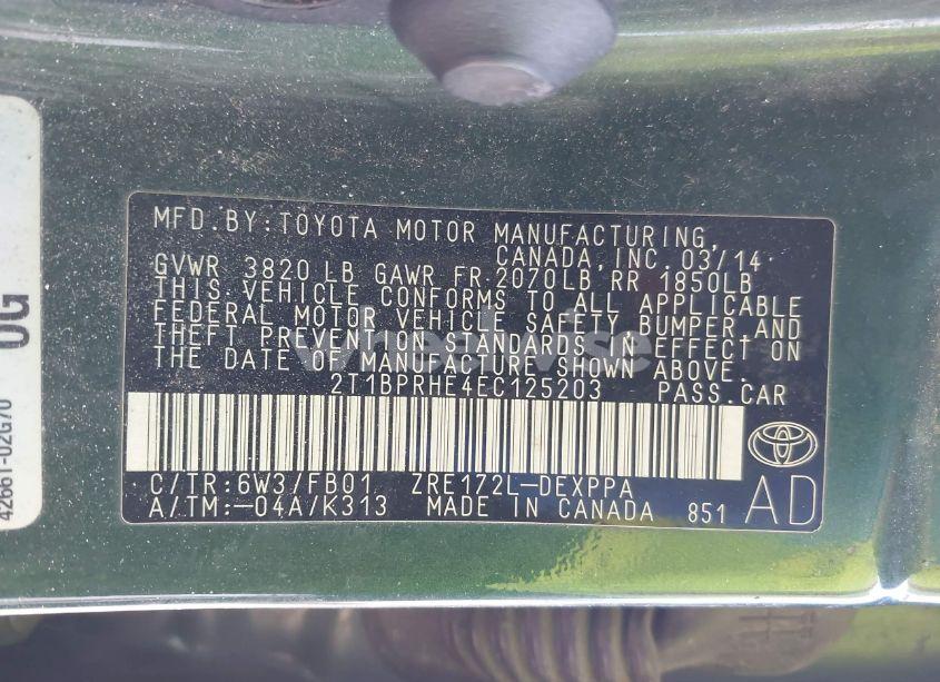 Photo 9 of 2014 Toyota Corolla LE ECO PLUS (VIN 2T1BPRHE4EC125203)