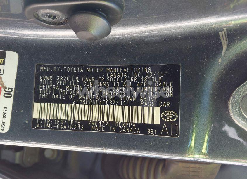 Photo 9 of 2015 Toyota Corolla LE ECO PLUS (VIN 2T1BPRHE4FC377311)