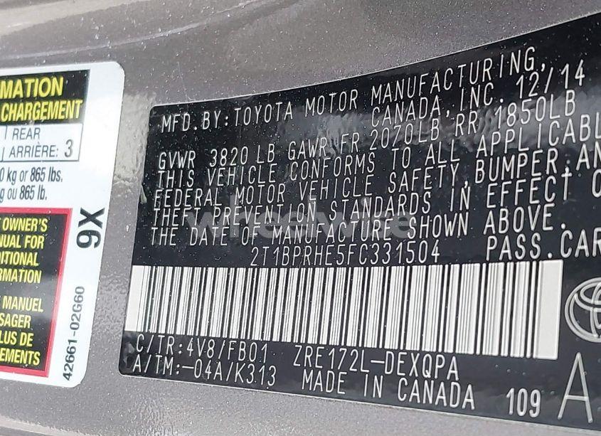 Photo 9 of 2015 Toyota Corolla LE ECO (VIN 2T1BPRHE5FC331504)