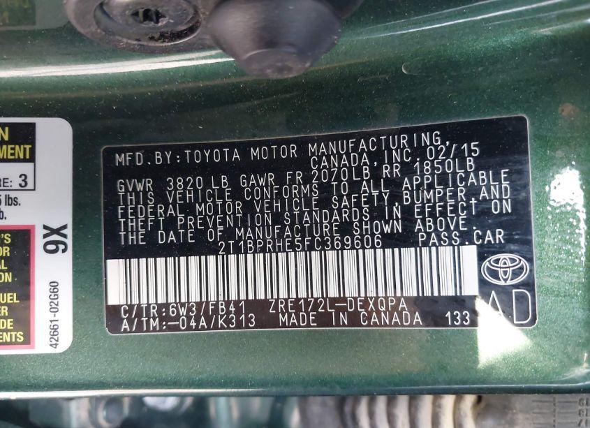 Photo 9 of 2015 Toyota Corolla LE ECO (VIN 2T1BPRHE5FC369606)