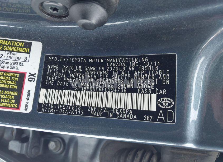 Photo 9 of 2015 Toyota Corolla LE ECO (VIN 2T1BPRHE6FC294706)
