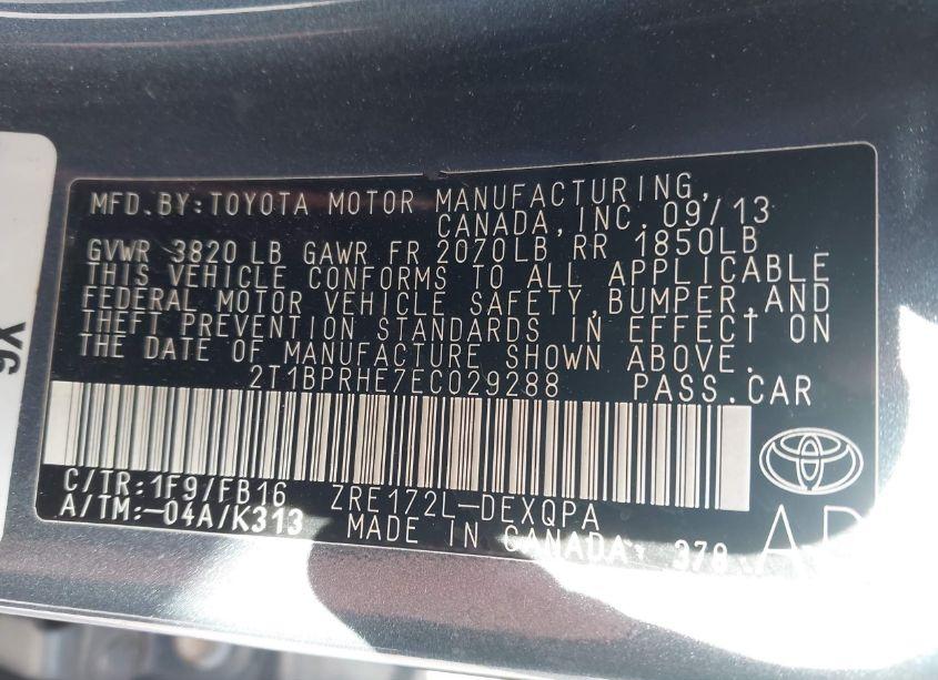 Photo 9 of 2014 Toyota Corolla LE ECO (VIN 2T1BPRHE7EC029288)