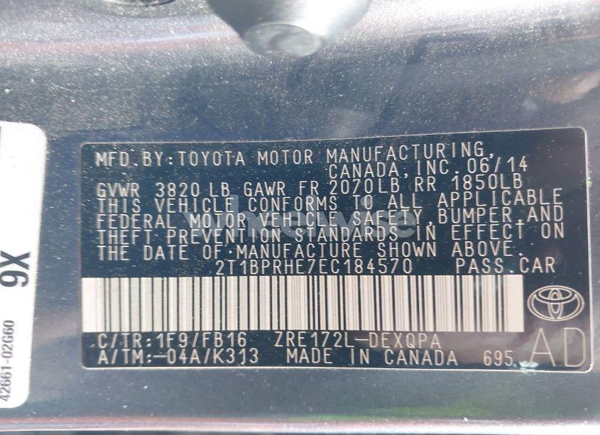 Photo 9 of 2014 Toyota Corolla LE ECO (VIN 2T1BPRHE7EC184570)